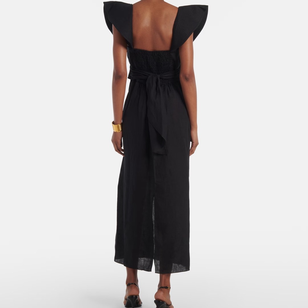 Johanna Ortiz Black Midi Dress with Statement Ruffle - Picture 2 of 4